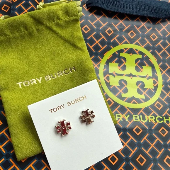 NWT! Tory Burch logo stud earrings in double gold: gold and silver tones - Picture 10 of 15